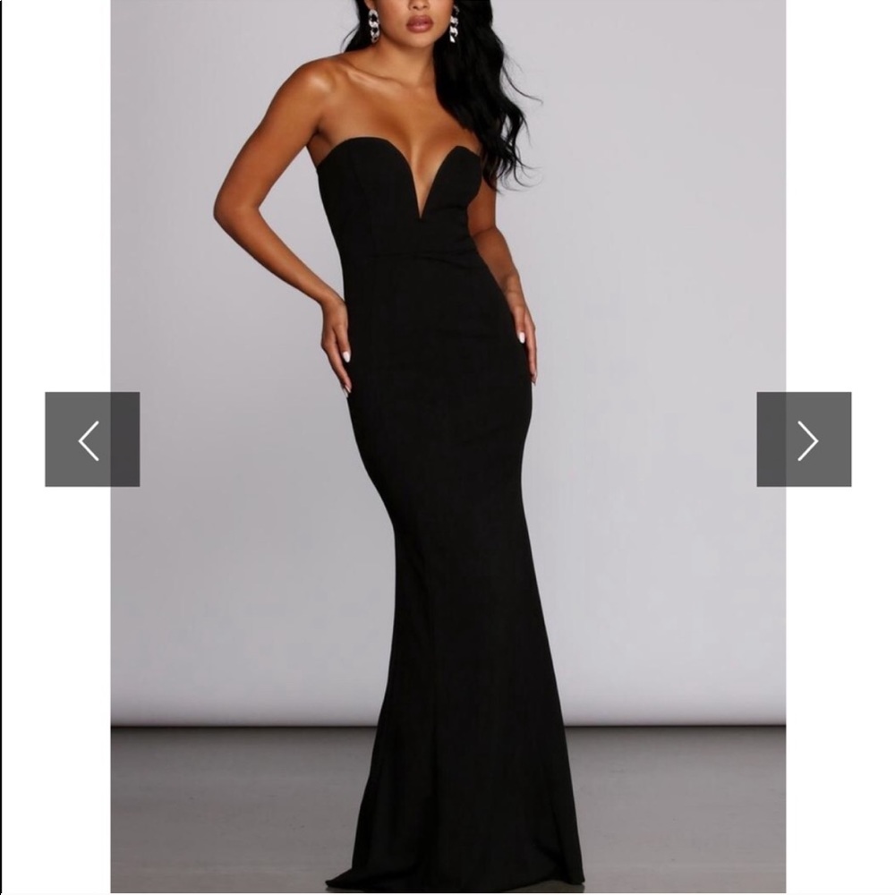 long black strapless formal dresss